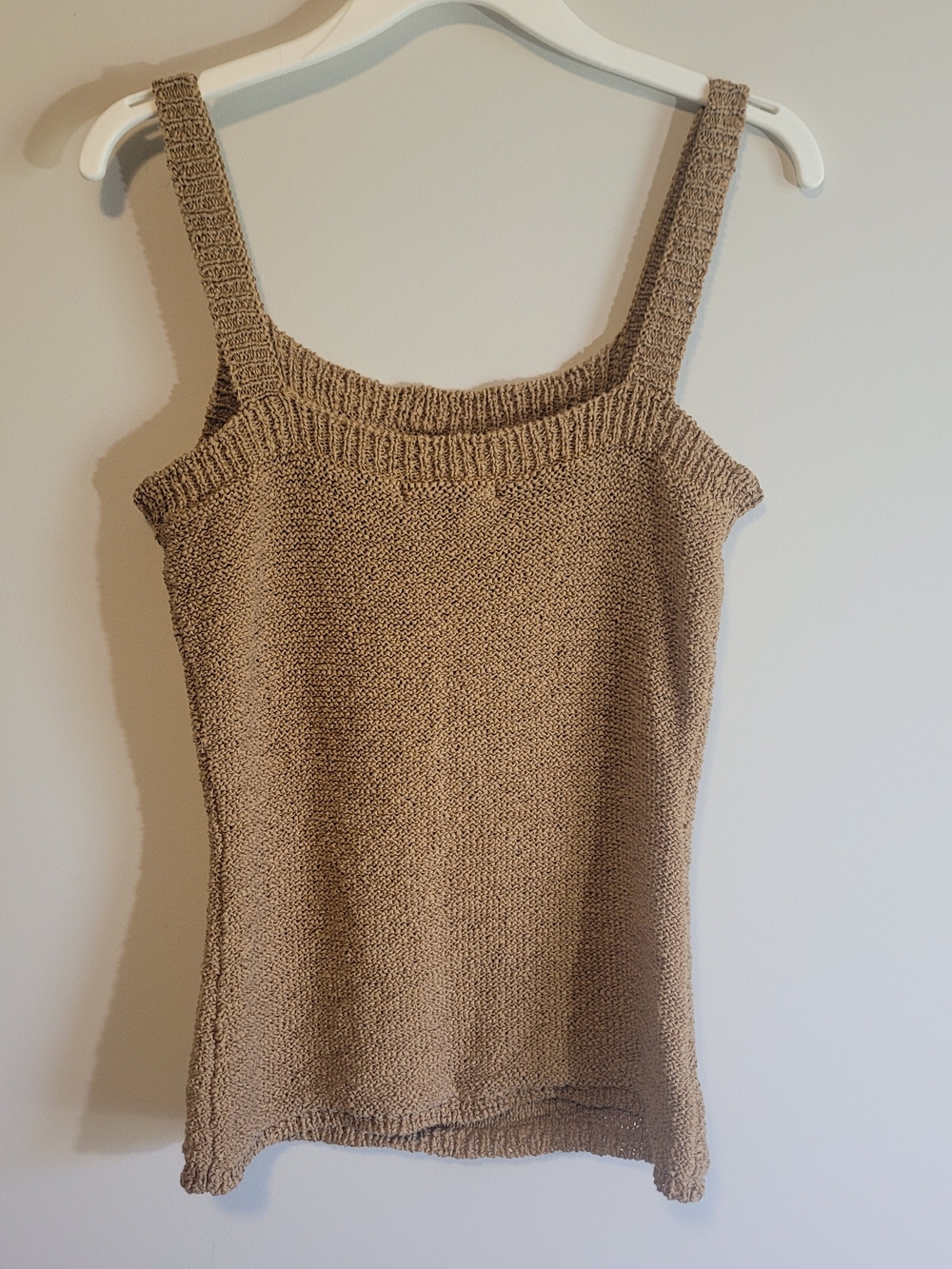 WD.NY Beige Knit Tank Top Cold Shoulder Cotton Blend Medium - Picture 4 of 7